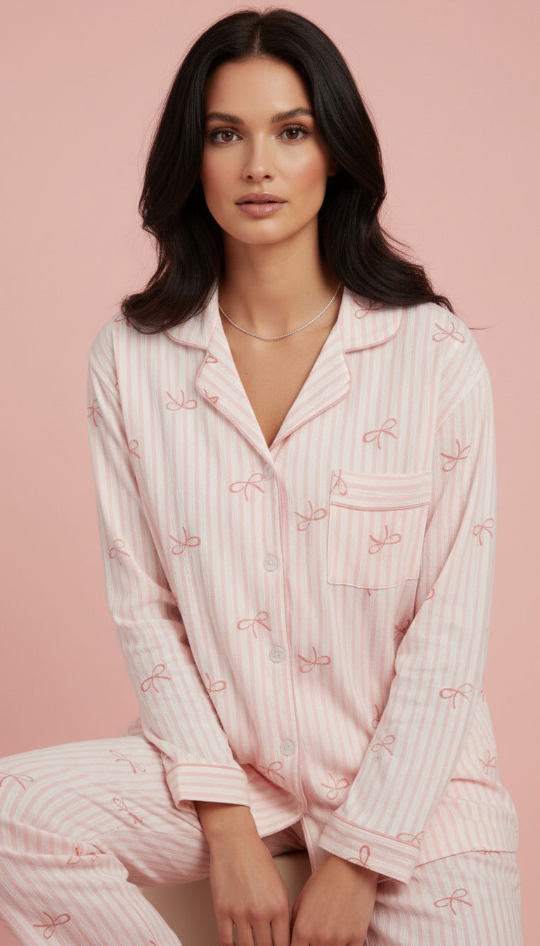 Royal Bow Stripe Nightsuit Set
