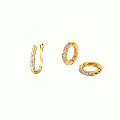 COMBO NO PIERCING ADDICT EARCUFFS - 18K GOLD PLATED + Royal Multi Stoned Press on nose ring - 18k gold plated